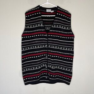 Vintage Made in Italy Sweater Vest Wool Blend Men's L Button Front Aztec